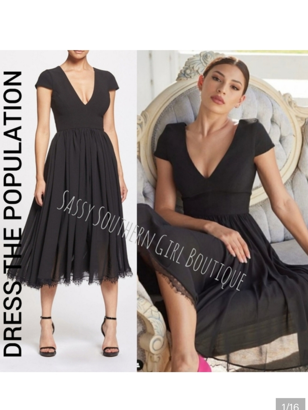 ⭐🆕 Dress The Population Black Flowy Midi Dress